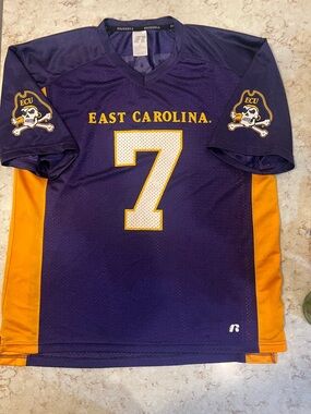 Vintage East Carolina Pirates #7 Purple & Gold Football Jersey - Russell